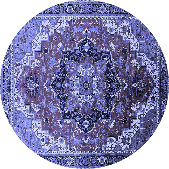 Round Machine Washable Oriental Blue Industrial Rug, wshurb2099blu