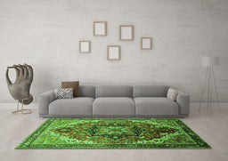 Machine Washable Oriental Green Industrial Area Rugs in a Living Room,, wshurb2099grn