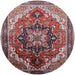 Round Mid-Century Modern Khaki Rose Pink Oriental Rug, urb2099