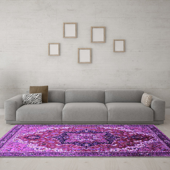 Machine Washable Oriental Purple Industrial Area Rugs in a Living Room, wshurb2099pur