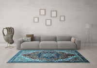 Machine Washable Oriental Light Blue Industrial Rug, wshurb2099lblu