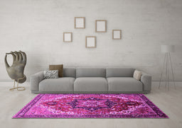 Machine Washable Oriental Pink Industrial Rug in a Living Room, wshurb2099pnk