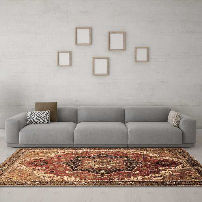 Machine Washable Oriental Brown Industrial Rug in a Living Room,, wshurb2099brn