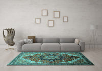 Machine Washable Oriental Turquoise Industrial Rug, wshurb2099turq