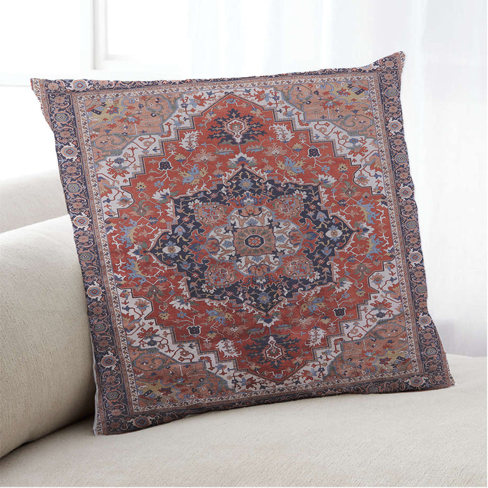 Lifestyle Image of Mid-Century Modern Urban Square Khaki Rose Pink Throw Pillow, 18 inch by 18 inch, pwurb2099