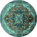 Round Machine Washable Oriental Turquoise Industrial Area Rugs, wshurb2099turq