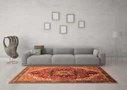 Machine Washable Oriental Orange Industrial Area Rugs in a Living Room, wshurb2099org