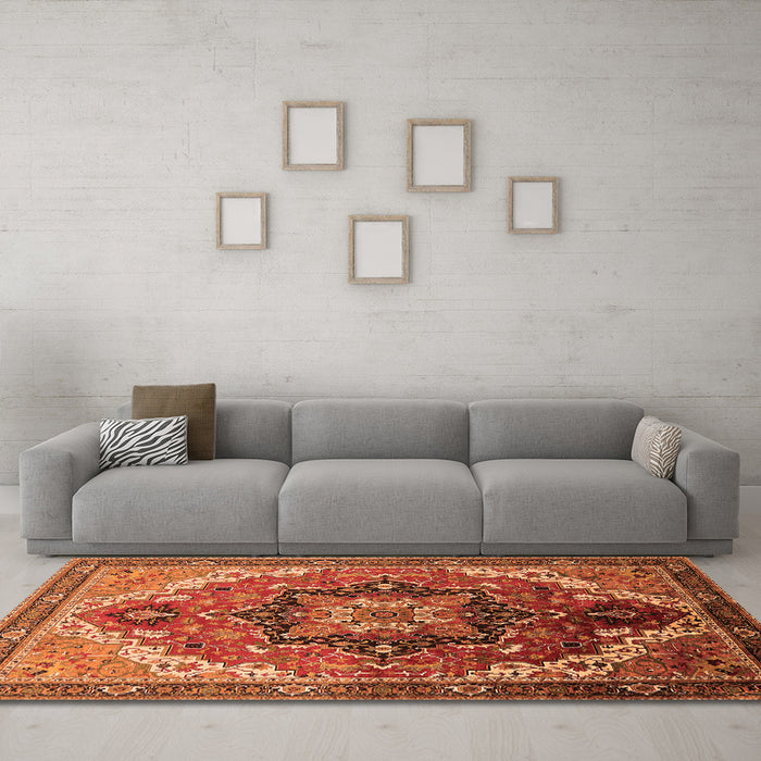 Machine Washable Oriental Orange Industrial Area Rugs in a Living Room, wshurb2099org