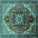 Square Machine Washable Oriental Turquoise Industrial Area Rugs, wshurb2099turq