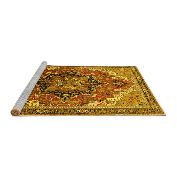 Sideview of Machine Washable Oriental Yellow Industrial Rug, wshurb2099yw