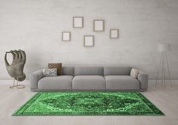 Machine Washable Oriental Emerald Green Industrial Area Rugs in a Living Room,, wshurb2099emgrn