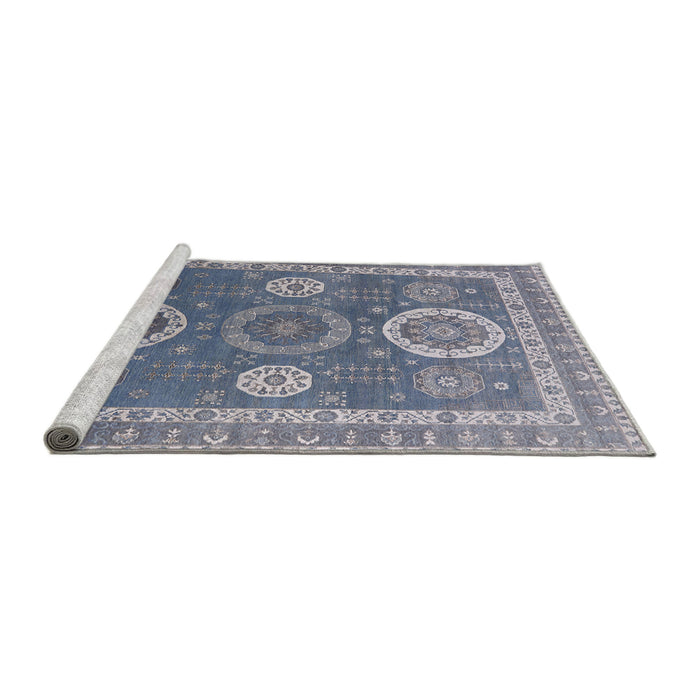 Sideview of Machine Washable Industrial Modern Azure Blue Rug, wshurb2100
