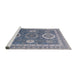 Sideview of Machine Washable Industrial Modern Azure Blue Rug, wshurb2100