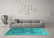 Machine Washable Oriental Turquoise Industrial Area Rugs in a Living Room,, wshurb2100turq