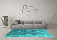 Machine Washable Oriental Turquoise Industrial Rug, wshurb2100turq