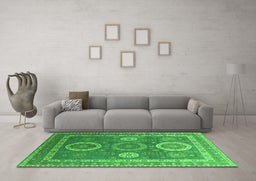 Machine Washable Oriental Green Industrial Area Rugs in a Living Room,, wshurb2100grn