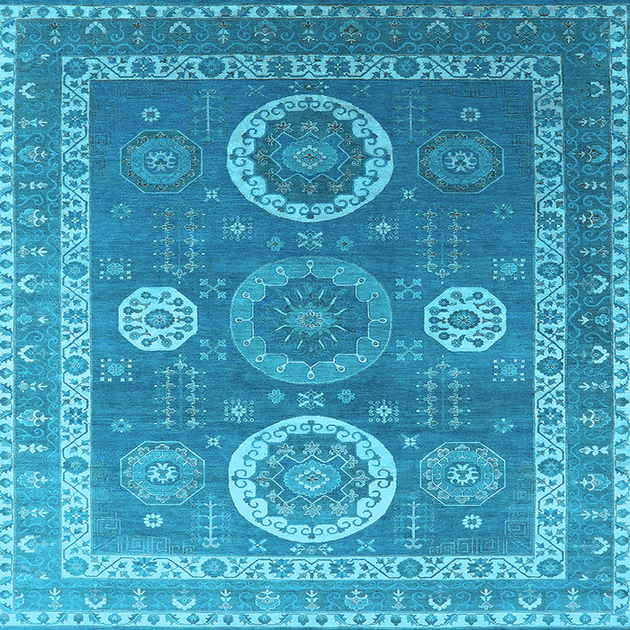 Square Machine Washable Oriental Light Blue Industrial Rug, wshurb2100lblu
