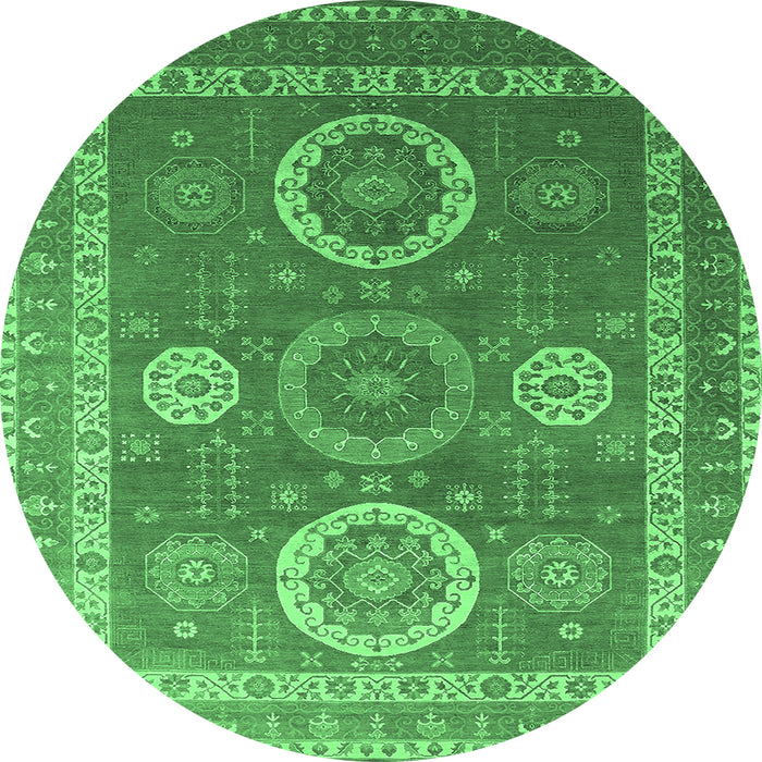 Round Oriental Emerald Green Industrial Rug, urb2100emgrn