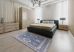 Mid-Century Modern Azure Blue Oriental Rug in a Bedroom, urb2100