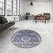 Round Mid-Century Modern Azure Blue Oriental Rug in a Office, urb2100