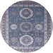 Round Machine Washable Industrial Modern Azure Blue Rug, wshurb2100