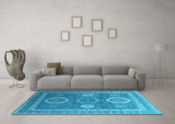 Machine Washable Oriental Light Blue Industrial Rug in a Living Room, wshurb2100lblu