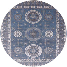 Round Mid-Century Modern Azure Blue Oriental Rug, urb2100