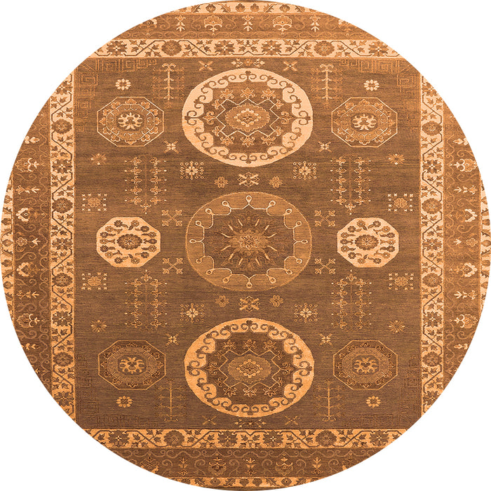 Round Machine Washable Oriental Orange Industrial Area Rugs, wshurb2100org