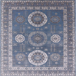 Square Mid-Century Modern Azure Blue Oriental Rug, urb2100