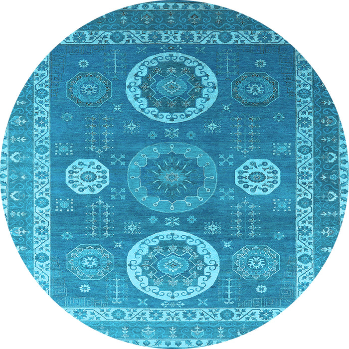 Round Machine Washable Oriental Light Blue Industrial Rug, wshurb2100lblu