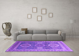 Machine Washable Oriental Purple Industrial Area Rugs in a Living Room, wshurb2100pur