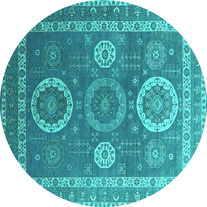 Round Machine Washable Oriental Turquoise Industrial Area Rugs, wshurb2100turq