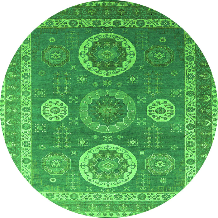 Round Machine Washable Oriental Green Industrial Area Rugs, wshurb2100grn