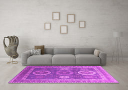 Machine Washable Oriental Pink Industrial Rug in a Living Room, wshurb2100pnk