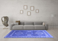 Machine Washable Oriental Blue Industrial Rug, wshurb2100blu