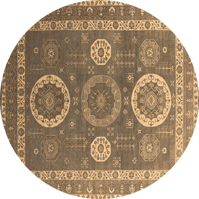 Round Machine Washable Oriental Brown Industrial Rug, wshurb2100brn