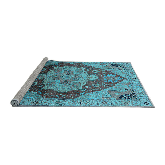 Sideview of Machine Washable Oriental Light Blue Industrial Rug, wshurb2101lblu