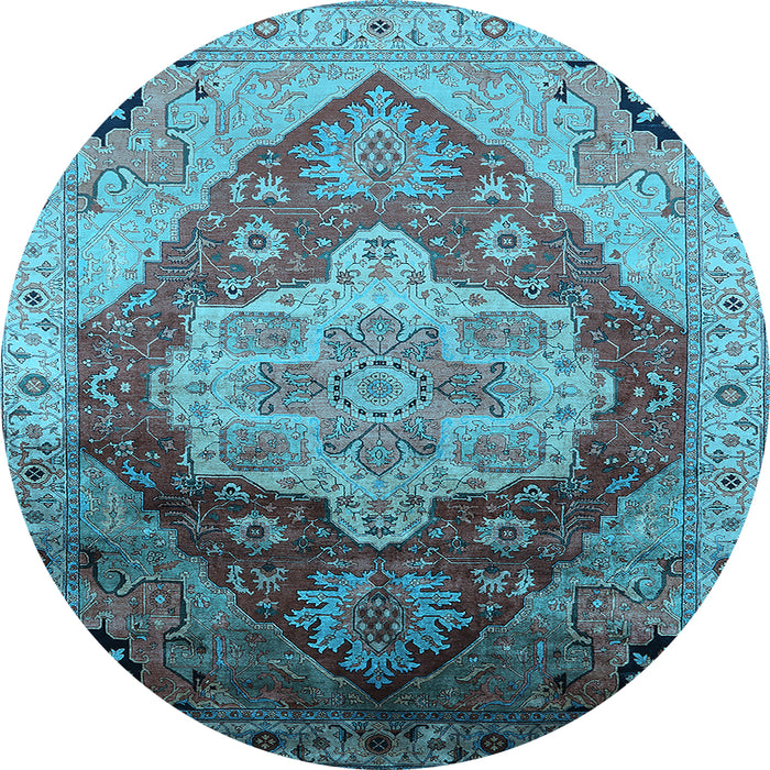 Round Machine Washable Oriental Light Blue Industrial Rug, wshurb2101lblu