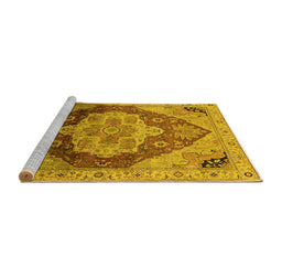 Sideview of Machine Washable Oriental Yellow Industrial Rug, wshurb2101yw
