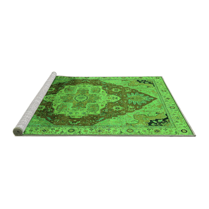 Sideview of Machine Washable Oriental Green Industrial Area Rugs, wshurb2101grn