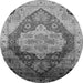 Round Machine Washable Oriental Gray Industrial Rug, wshurb2101gry