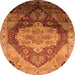 Round Machine Washable Oriental Orange Industrial Area Rugs, wshurb2101org