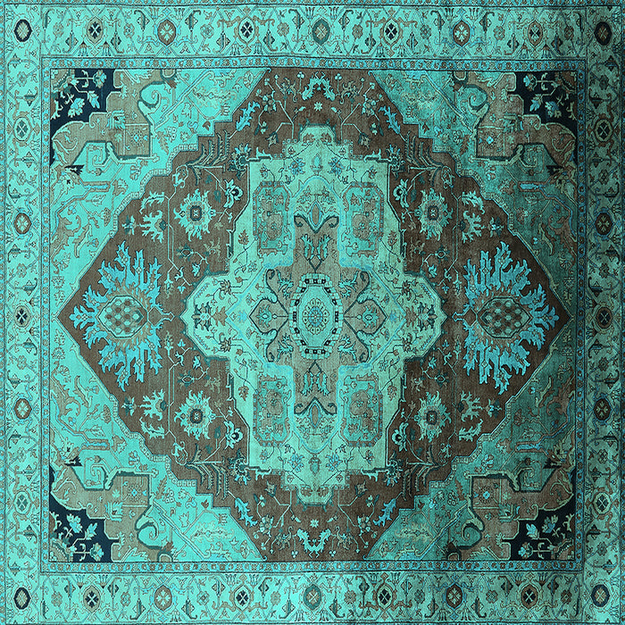 Square Oriental Turquoise Industrial Rug, urb2101turq