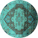 Round Oriental Turquoise Industrial Rug, urb2101turq