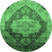 Round Oriental Emerald Green Industrial Rug, urb2101emgrn