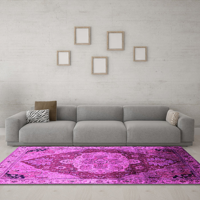 Machine Washable Oriental Pink Industrial Rug in a Living Room, wshurb2101pnk
