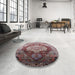 Round Mid-Century Modern Chestnut Brown Oriental Rug in a Office, urb2101