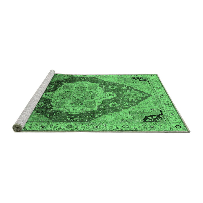 Sideview of Machine Washable Oriental Emerald Green Industrial Area Rugs, wshurb2101emgrn