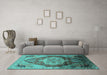 Machine Washable Oriental Turquoise Industrial Area Rugs in a Living Room,, wshurb2101turq