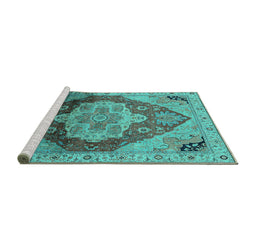 Sideview of Machine Washable Oriental Turquoise Industrial Area Rugs, wshurb2101turq